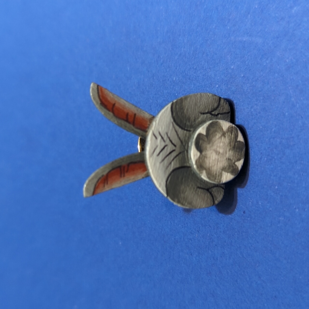 Vintage Wood Painted Bunny Rabbit Easter Brooch Pin